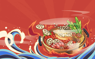 卡通美食火锅背景元素GIF动态图美食背景